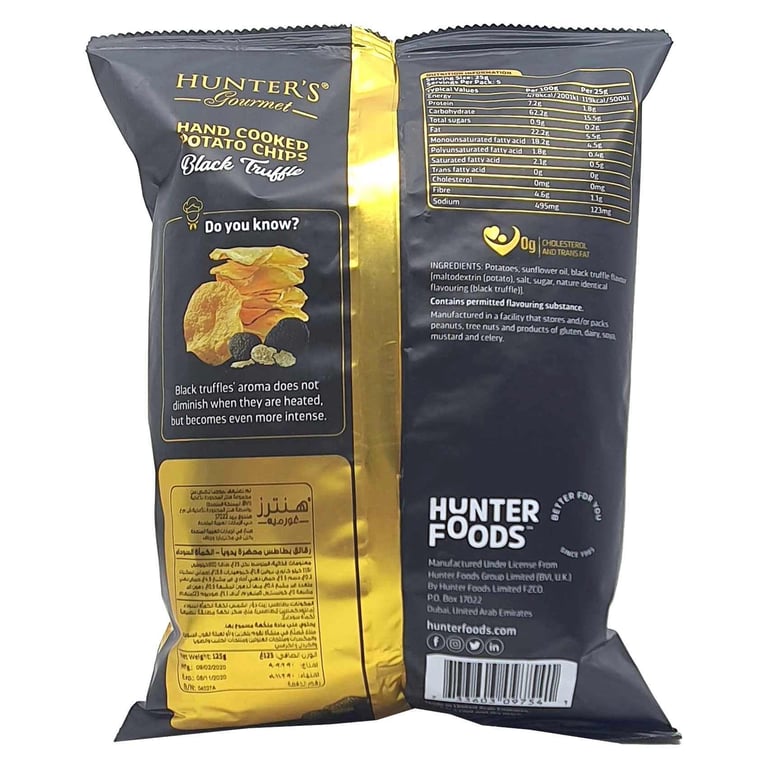 Hunters Gourmet Hand Cooked Potato Chips With Black Truffle 125g