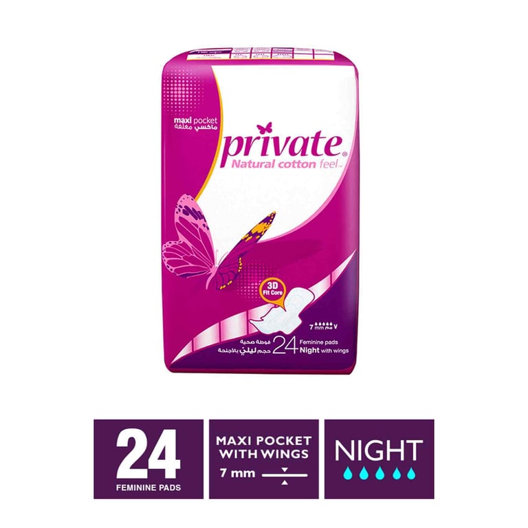 Private Maxi Pocket Night Sanitary Pads White 24 Pads