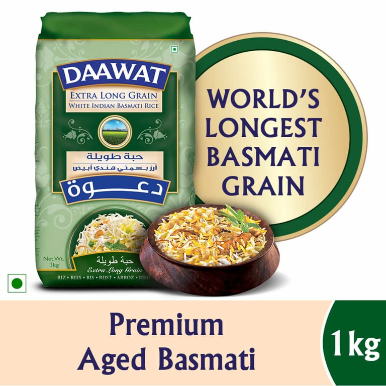 Daawat Extra Long Grain White Indian Basmati Rice 1kg