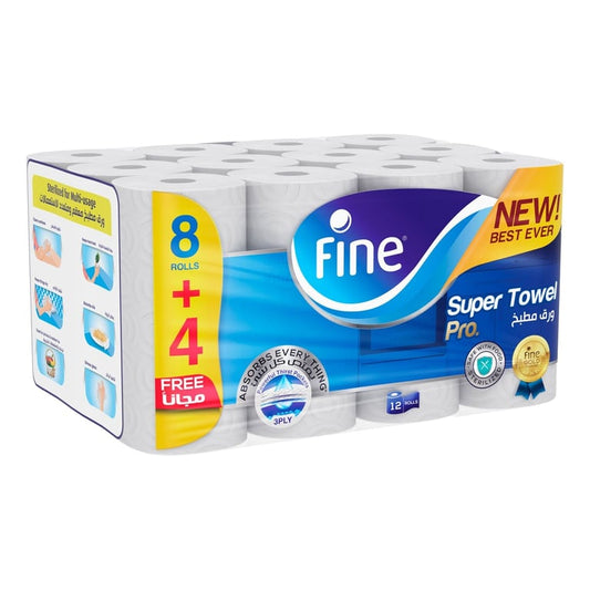 Fine Kitchen Tissue Roll Super Towel Pro 60 Sheets X 3 Ply 12 Rolls