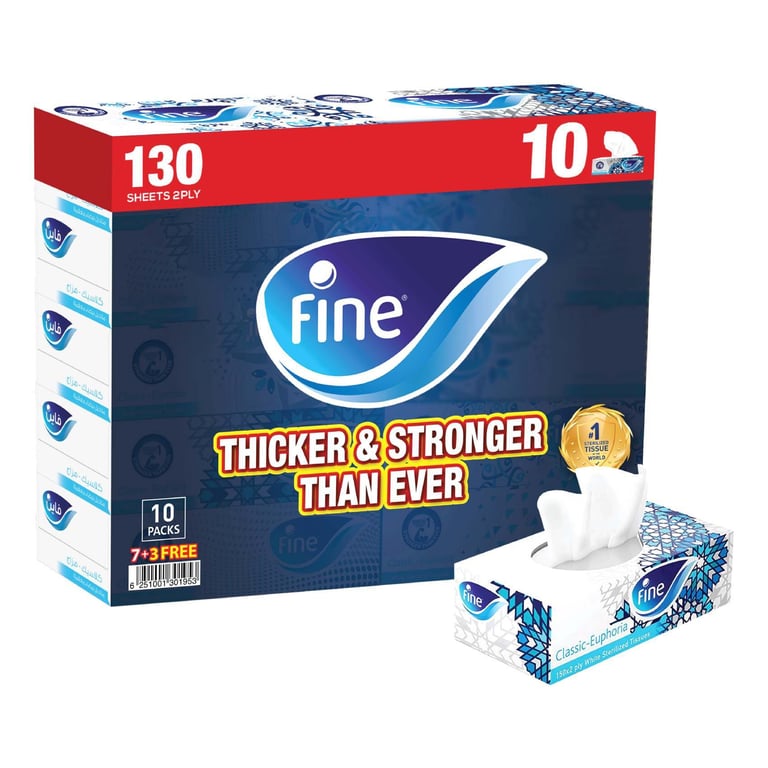 Fine Facial Tissue 130 Sheets X 2 Ply Pack Of 7 + 3 Free  Packs Classic Variety &nbsp;