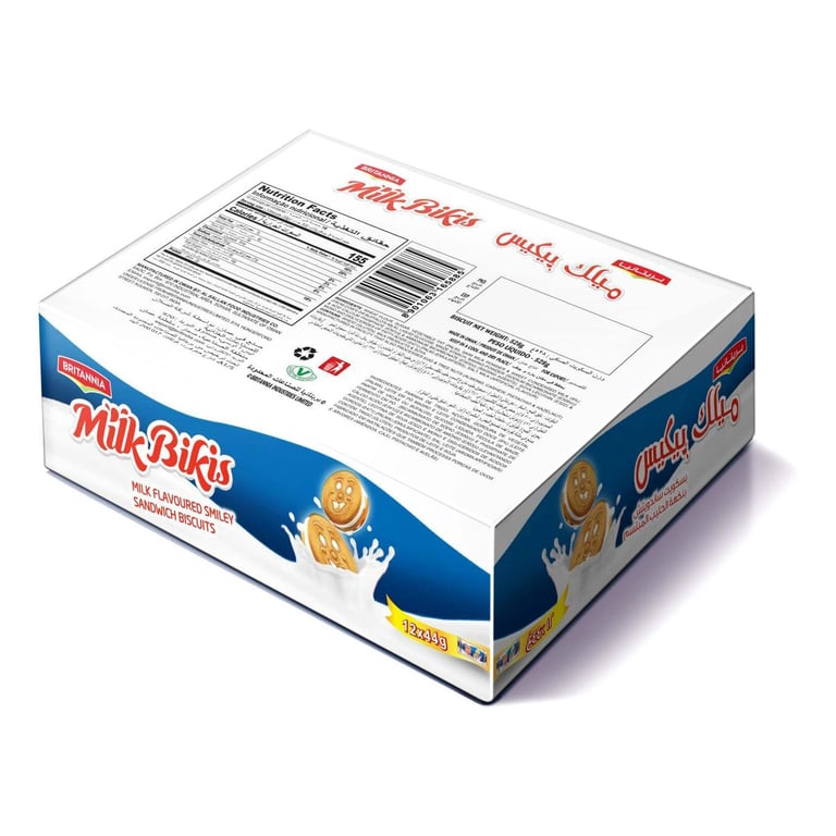 Britannia Milk Bikis Cream Biscuits 44g Pack of 12