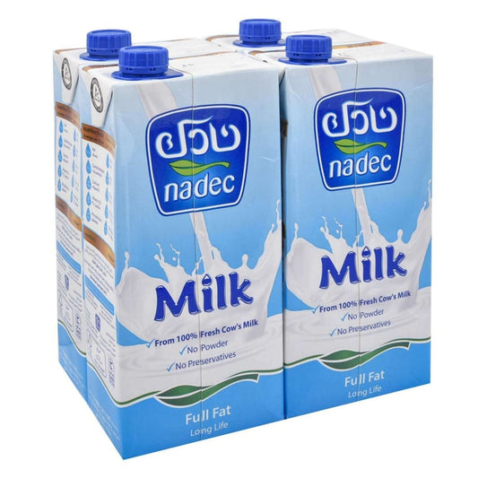 Nadec Uht Full Fat Long Life Milk 1L Pack of 4