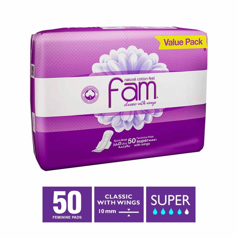 Fam Maxi Sanitary Pad Classic with  Wings  Super 50 pads