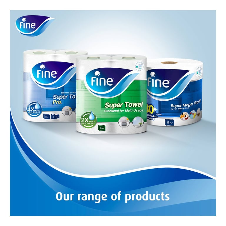 Fine Kitchen Tissue Roll Super Towel Pro 60 Sheets X 3 Ply 2 Rolls