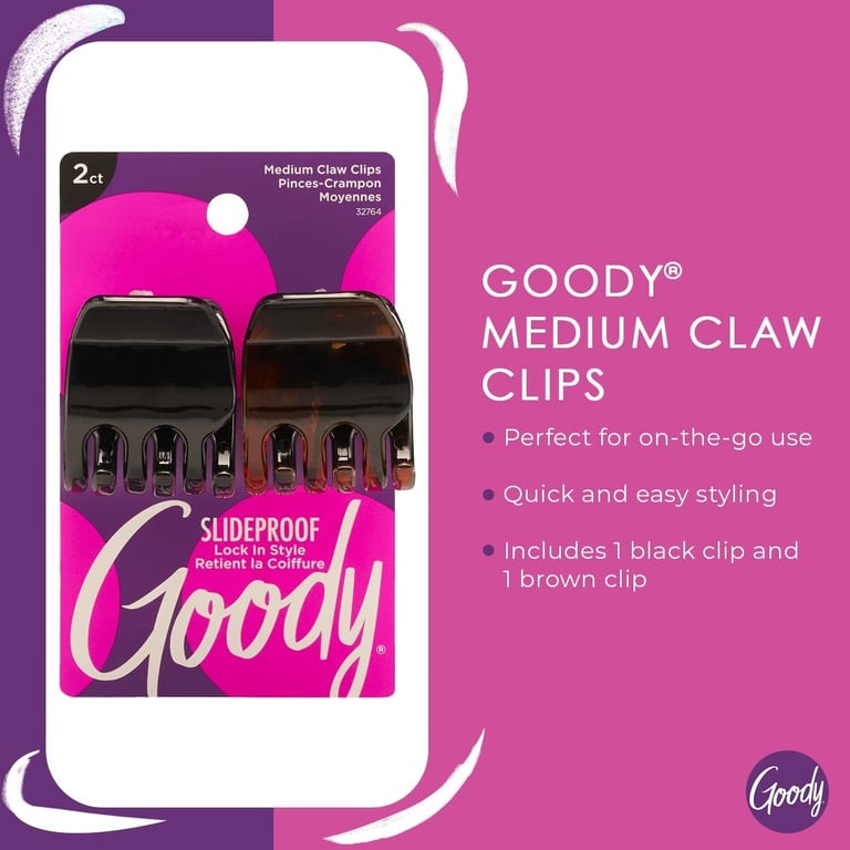 Goody Classics Medium Claw Clips, 2-Pack, Black And Brown Colors, Great For Easily Pulling Up Your Hair, Pain-Free Hair Accessories For Women, Men, Boys And Girls