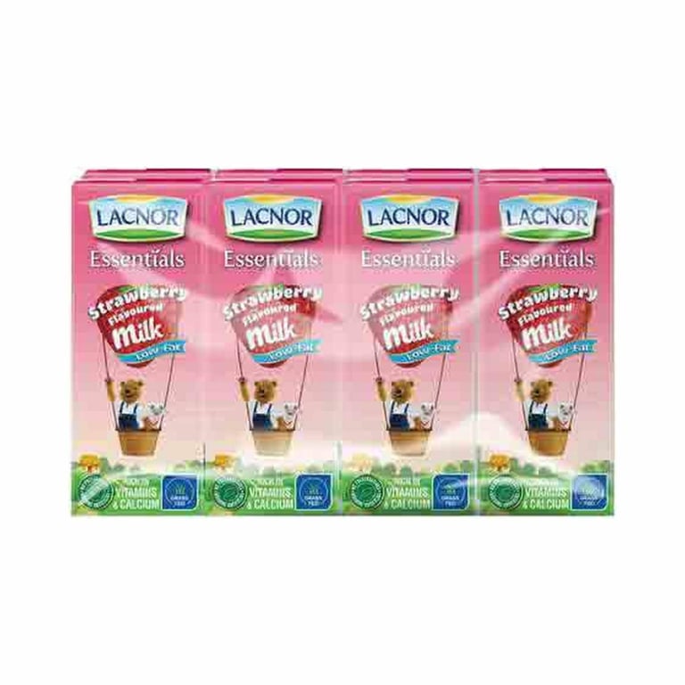 Lacnor Essentials Low Fat Strawberry Flavoured Milk 180ml Pack of 8