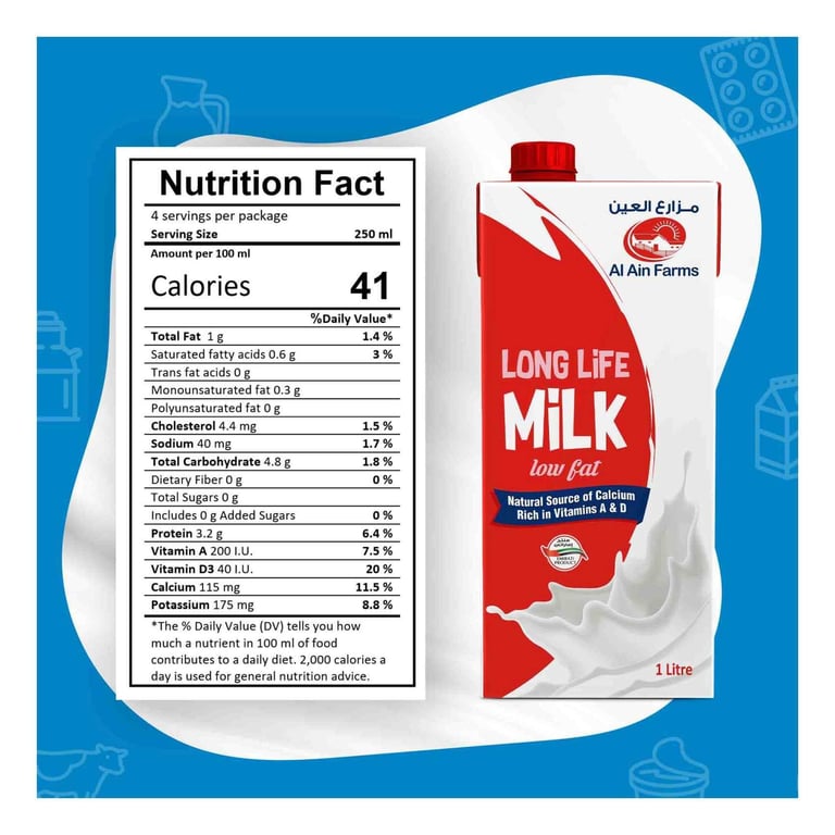 Al Ain UHT Low Fat Milk 1L Pack of 4