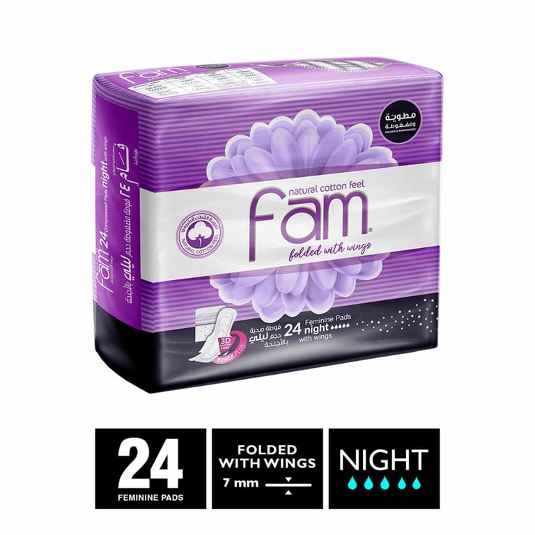 Fam Maxi Sanitary Pad Folded With Wings Night White 24 Pads