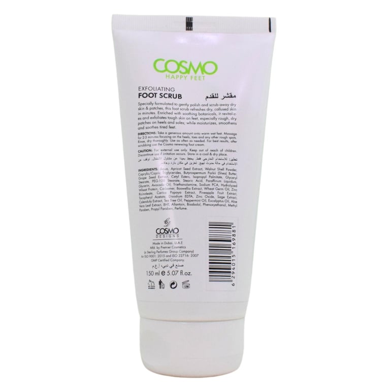 Cosmo Happy Feet Exfoliating Foot Scrub With Cooling Peppermint Clear 150ml