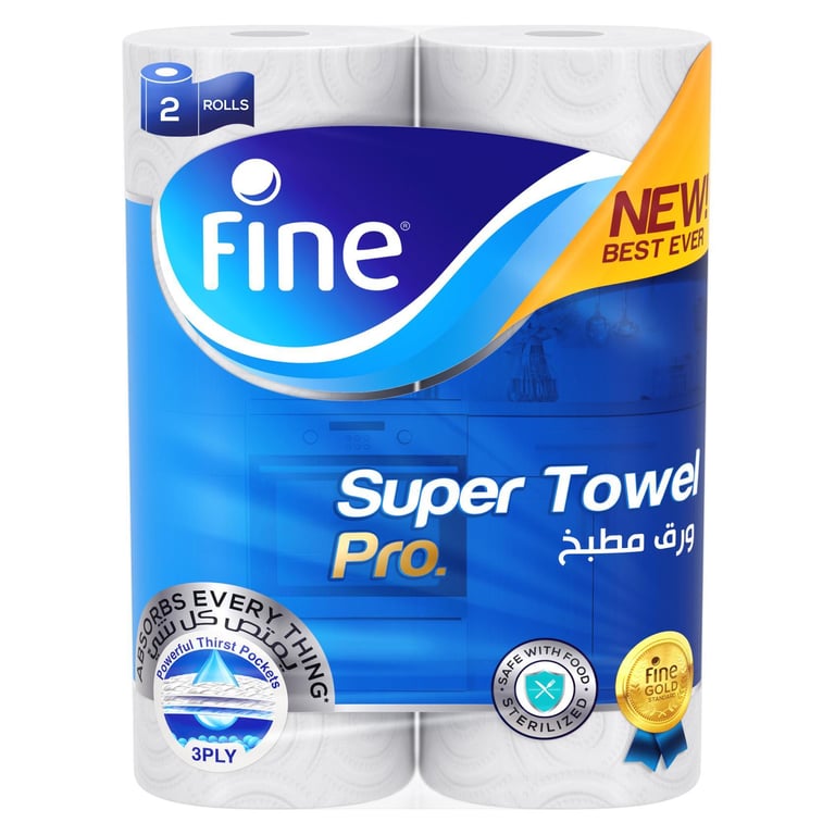 Fine Kitchen Tissue Roll Super Towel Pro 60 Sheets X 3 Ply 2 Rolls