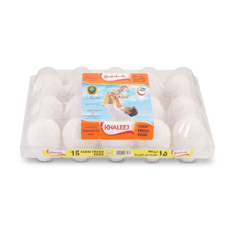 Khaleej Farm Fresh Medium White Eggs 15 PCS