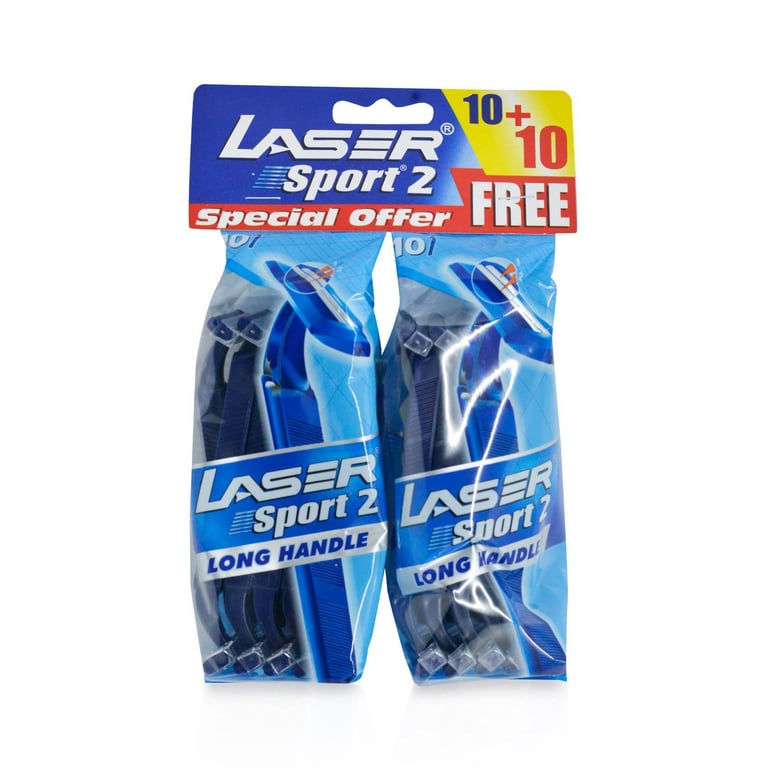 Laser Sport 2 Long Handle Disposable Razors Blue 20 Razors