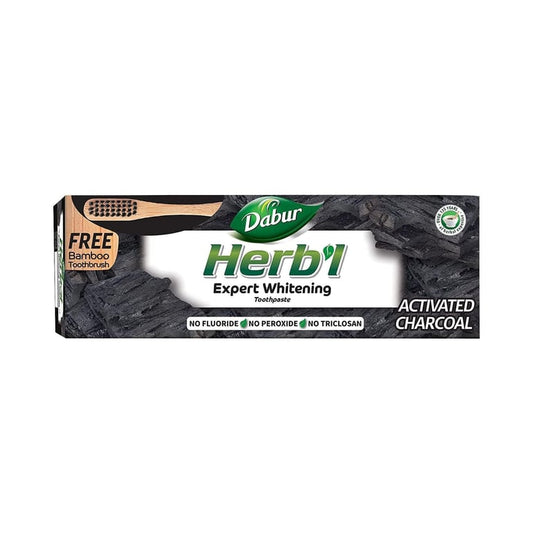 Dabur Herbal Expert Whitening Charcoal Toothpaste With Toothbrush Black 150g