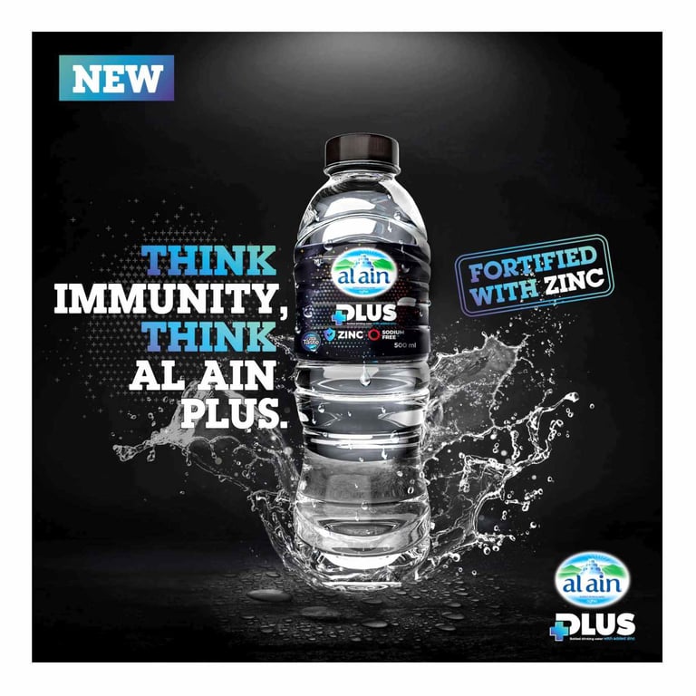 Al Ain Plus water Fortified with Zinc &amp; Zero Sodium 500ml