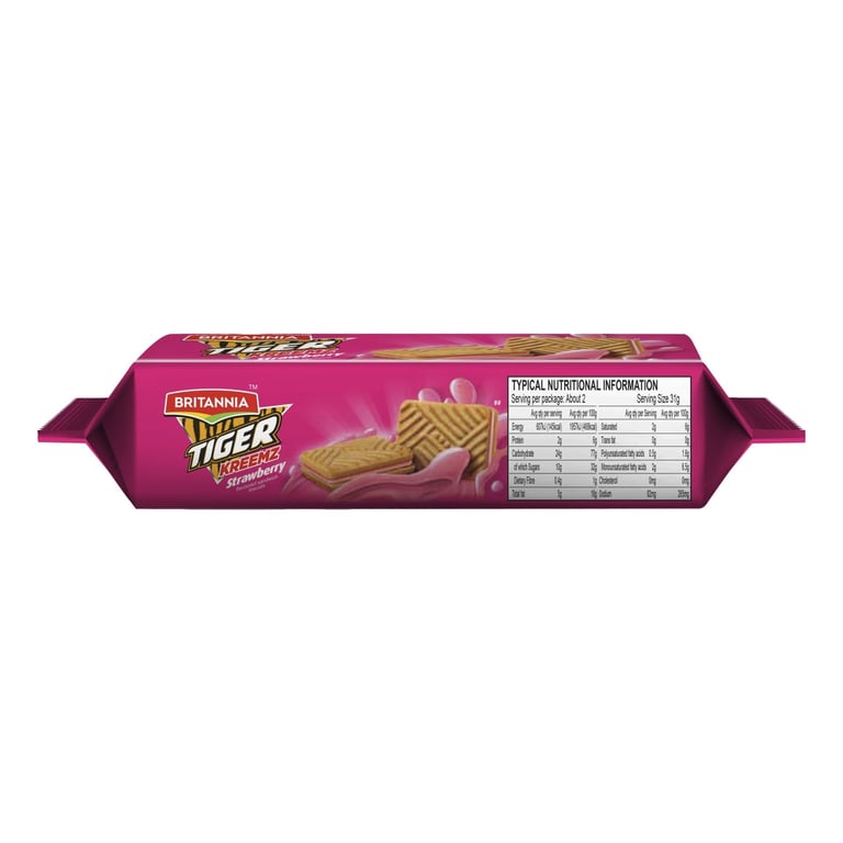 Britannia Tiger Kreemz Strawberry Flavoured Sandwich Biscuits 75g