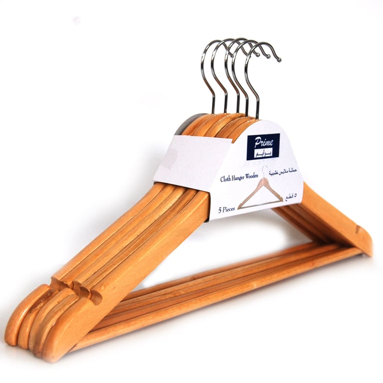 Prime Straight Wooden Hanger Beige 5 PCS