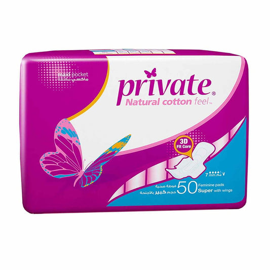 Private Maxi Pocket Tri-Fold Super Sanitary Pads White 50 Pads