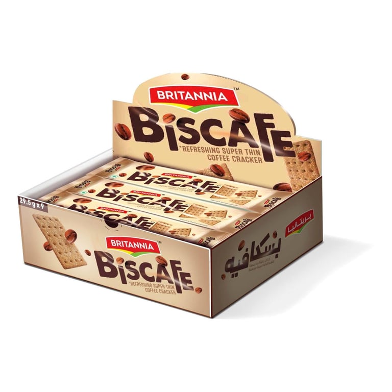 Britannia Biscafe Refreshing Super Thin Coffee Cracker 29.5g Pack of 9