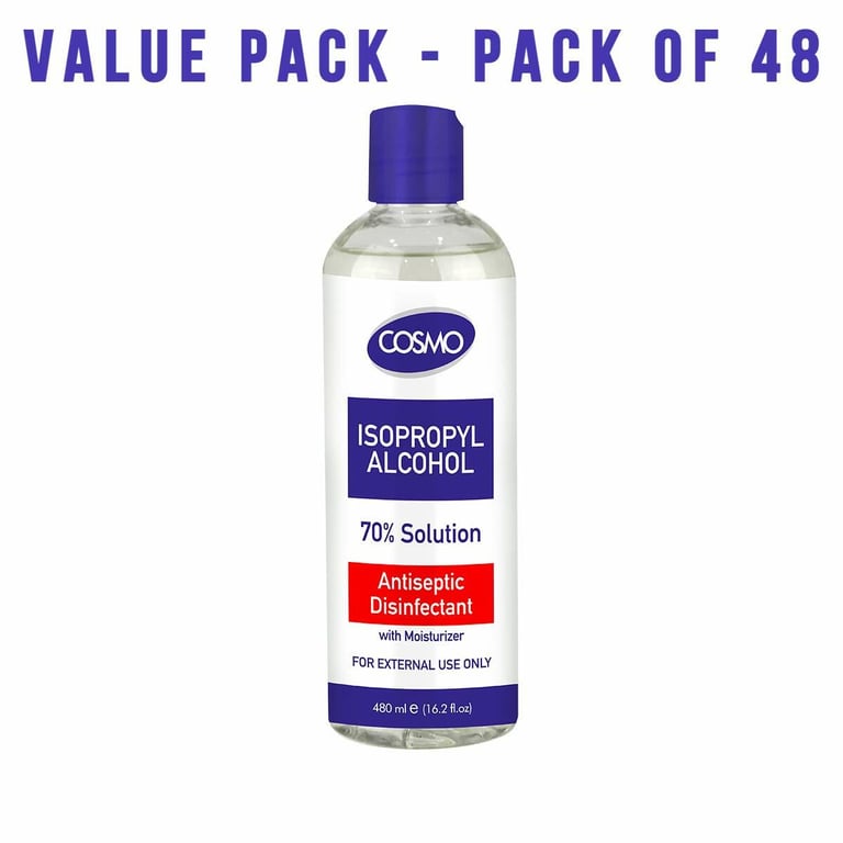 Cosmo Isopropyl Alcohol, 70% Solution Liquid - 480ml, Pack Of 48