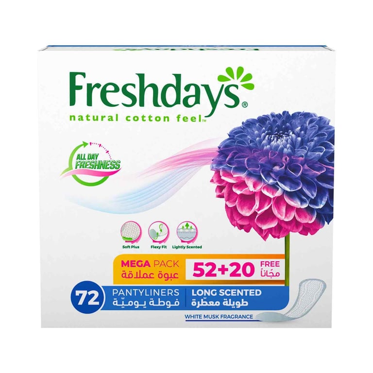 Freshdays Natural Cotton Feel Long Scented Pantyliners 72 Count