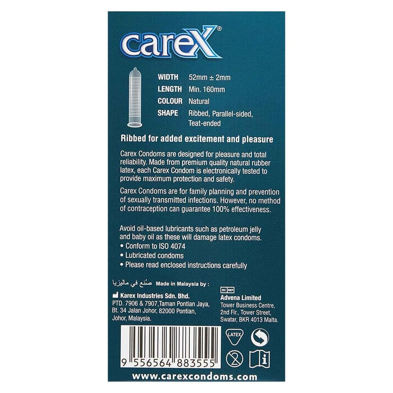 Carex Ribbed Condoms 12 PCS