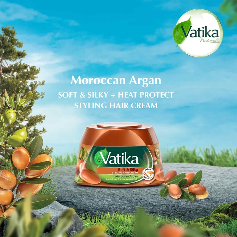 Dabur Vatika Naturals Moroccan Argan Soft And Silky Hair Cream Brown 140ml