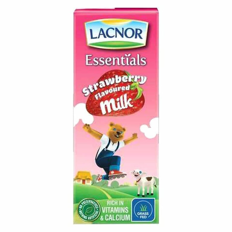 Lacnor Essentials Strawberry Flavored Milk 180ml Pack of 8