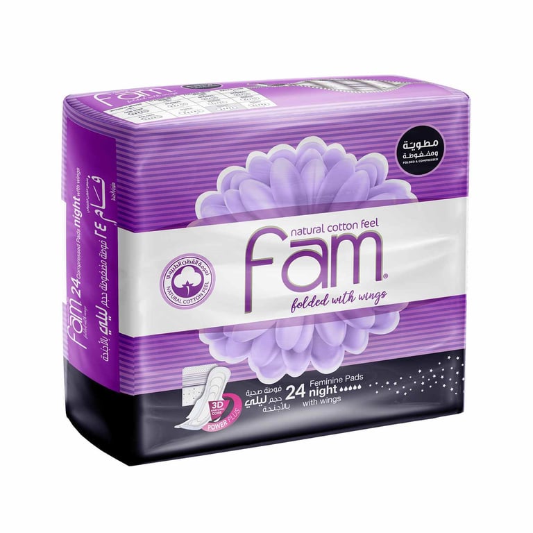 Fam Maxi Sanitary Pad Folded With Wings Night White 24 Pads