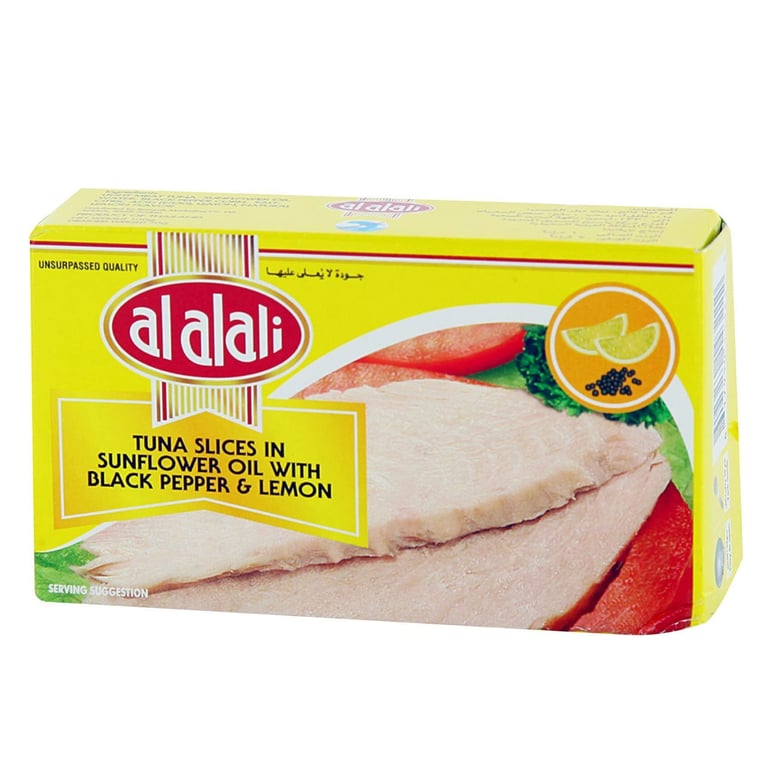 Al Alali Tuna Slices In Sunflower Oil With Black Pepper And Lemon 100g