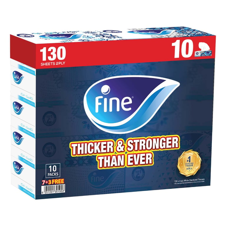 Fine Facial Tissue 130 Sheets X 2 Ply Pack Of 7 + 3 Free  Packs Classic Variety &nbsp;