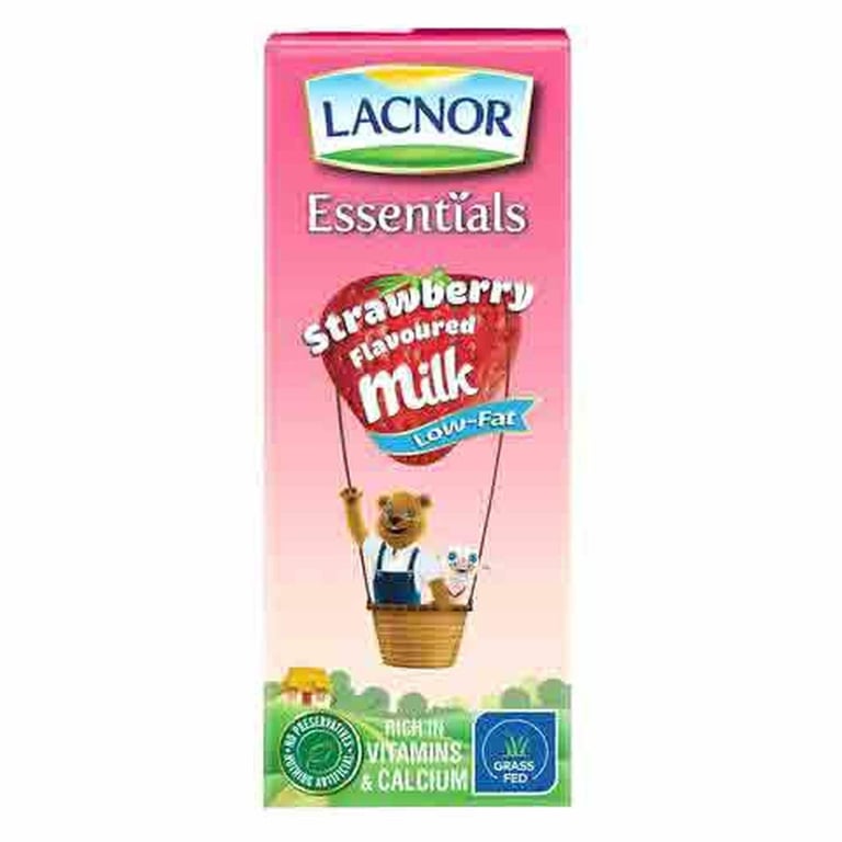 Lacnor Essentials Low Fat Strawberry Flavoured Milk 180ml Pack of 8