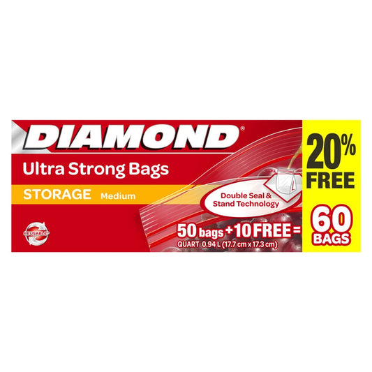 Diamond Zipper Storage Bags Medium Pack of 60