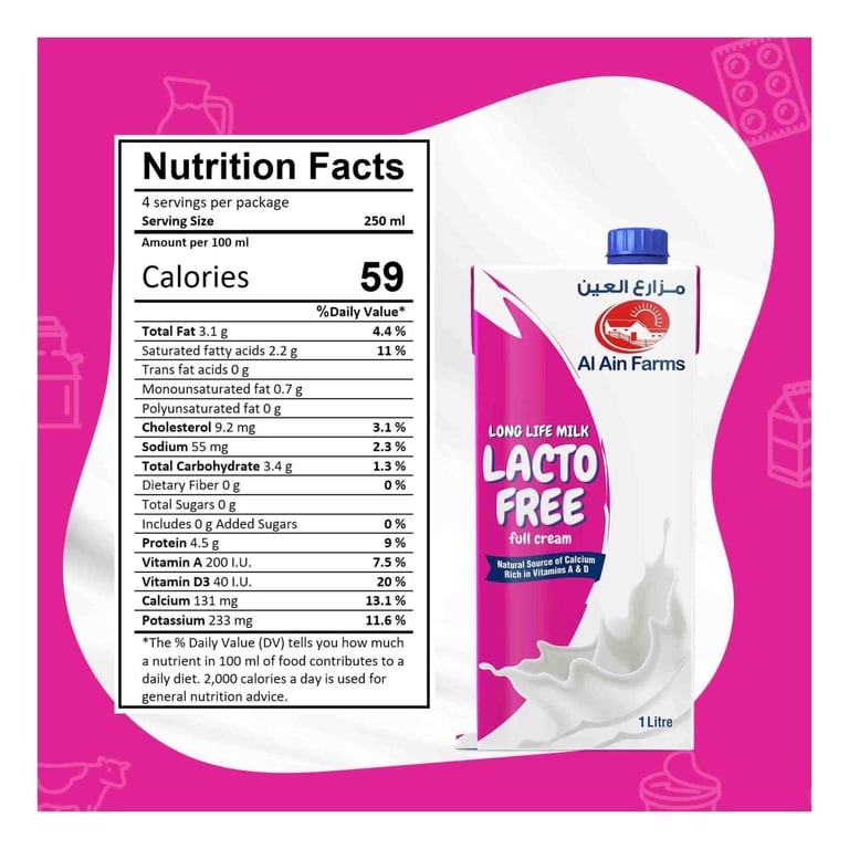 Al Ain Farms Lacto-Free Full Cream Long Life Milk 1L