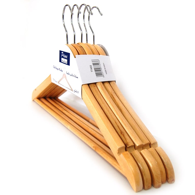 Prime Straight Wooden Hanger Beige 5 PCS