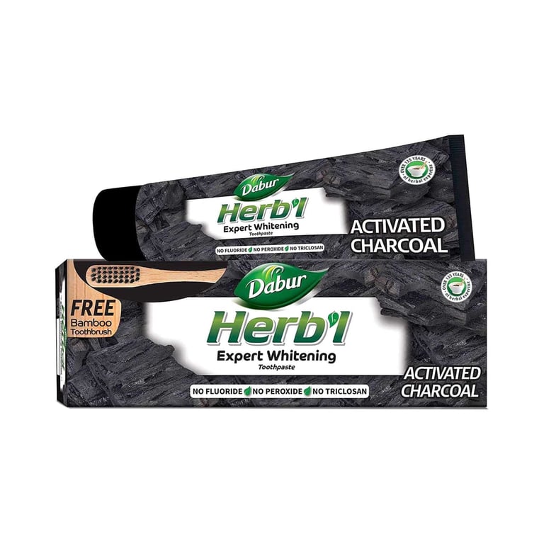 Dabur Herbal Expert Whitening Charcoal Toothpaste With Toothbrush Black 150g