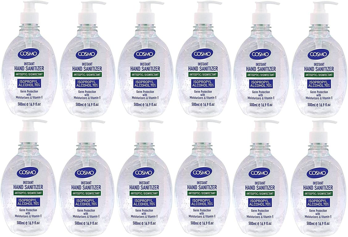 Cosmo Instant Hand Sanitizer Antiseptic/Disinfectant Gel - 500ml, Pack Of 12