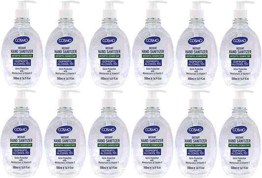 Cosmo Instant Hand Sanitizer Antiseptic/Disinfectant Gel - 500ml, Pack Of 12