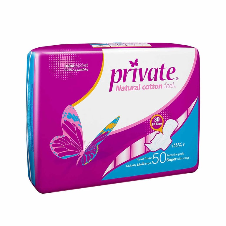 Private Maxi Pocket Tri-Fold Super Sanitary Pads White 50 Pads