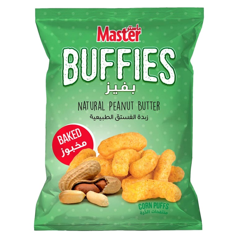 Master Buffies Natural Peanut Butter Baked Corn Puffs 60g