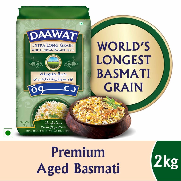 Daawat Extra Long Grain White Indian Basmati Rice 2kg