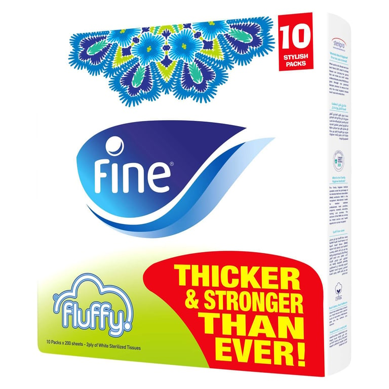 Fine Facial Tissue Fluffy Pack 200 Sheets X 2 Ply Pack Of 10&nbsp;