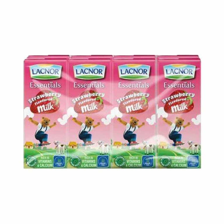 Lacnor Essentials Strawberry Flavored Milk 180ml Pack of 8