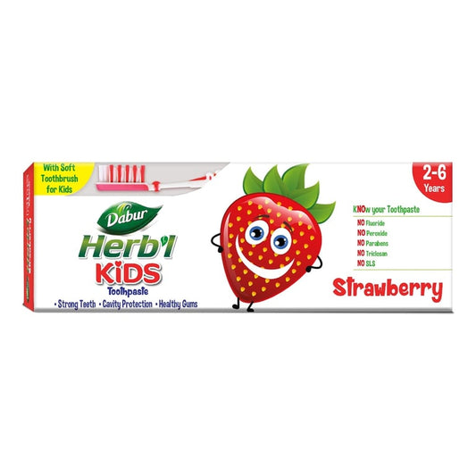 Dabur Herb&#39;l Kids Toothpaste Strawberry With Soft Toothbrush Multicolour 50g