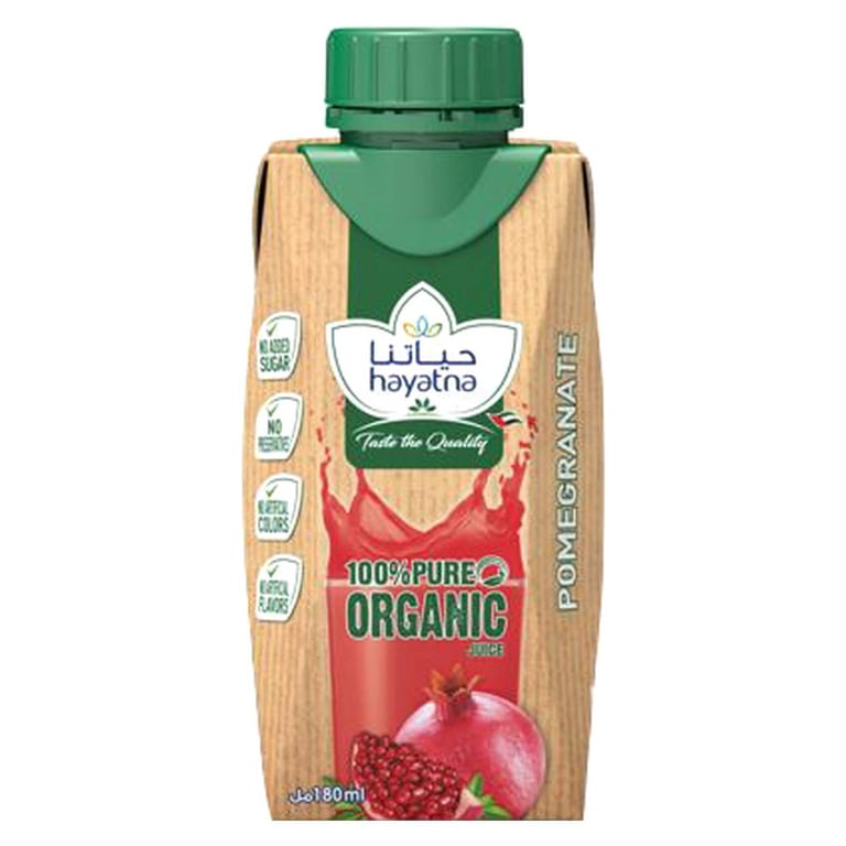 Hayatna 100% Pure No Added Sugar Organic Pomegranate Juice 180ml