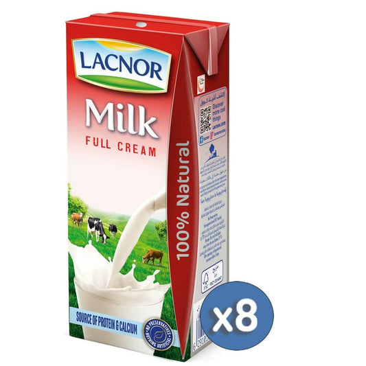 Lacnor Essentials Full Cream Milk 180ml Pack of 8