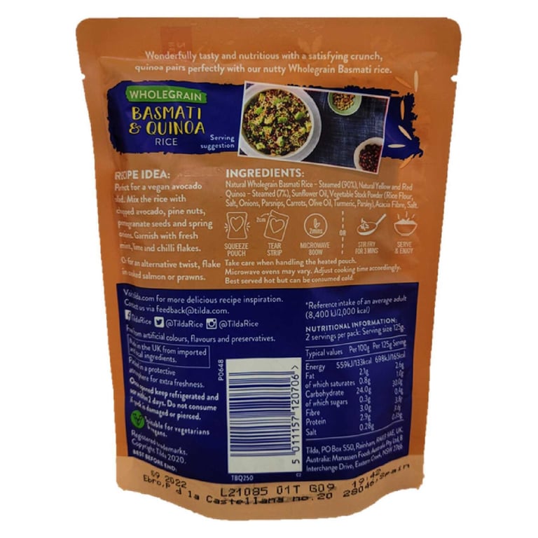 Tilda Wholegrain Basmati &amp; Quinoa Rice 250g