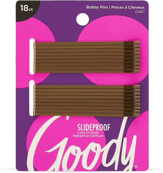 Goody Styling Hair Bobby Pins, 18 Count, Brown, Slideproof And Lock-In Place, Suitable For All Hair Types, Pain-Free Hair Accessories For Women&#39;s And Girls, All Day Comfort