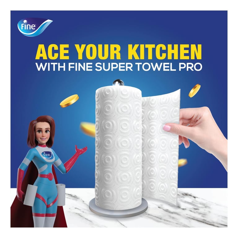 Fine Kitchen Tissue Roll Super Towel Pro 60 Sheets X 3 Ply 8 Rolls