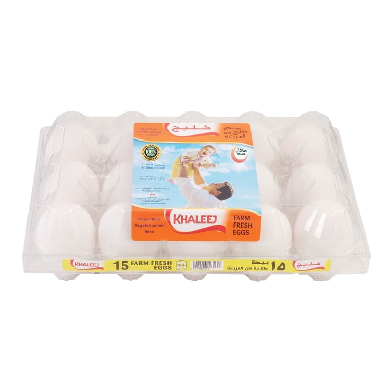 Khaleej Farm Fresh Large White Eggs 15 PCS